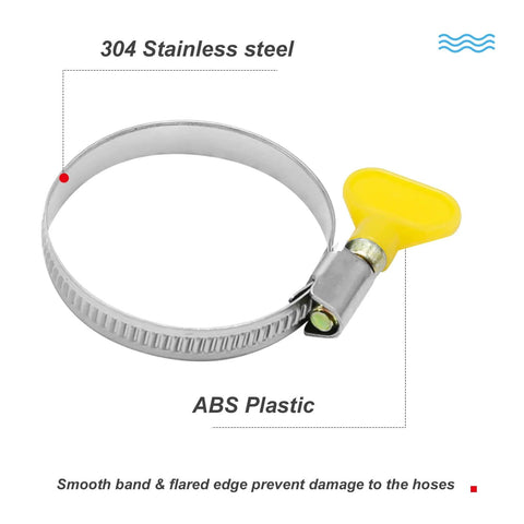 304 stainless steel hose clamp with ABS plastic yellow key handle, 10 Pack Stainless Steel Hose Clamps 1.25 To 2 Inches Butterfly Thumb Screw Yellow Key Type Adjustable Clamps 32 To 50 mm 9 mm Bandwidth Durable Corrosion Resistant ABS Plastic Handle For Plumbing And Automotive Use.