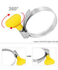 10 Pack Stainless Steel Hose Clamps 1.25 To 2 Inches Butterfly Thumb Screw Yellow Key Type Adjustable Clamps 32 To 50 mm