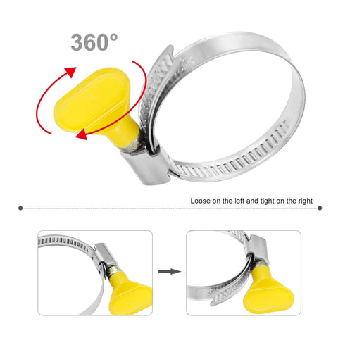10 Pack Stainless Steel Hose Clamps 1.25 To 2 Inches Butterfly Thumb Screw Yellow Key Type Adjustable Clamps 32 To 50 mm