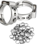 Fifty Pieces Stainless Steel 304 Single Ear Hose Clamps For Hoses From 10.8 To 13.3 Mm Three Eighths Inch Range Stepless Pinch Clamps Crimp Rings