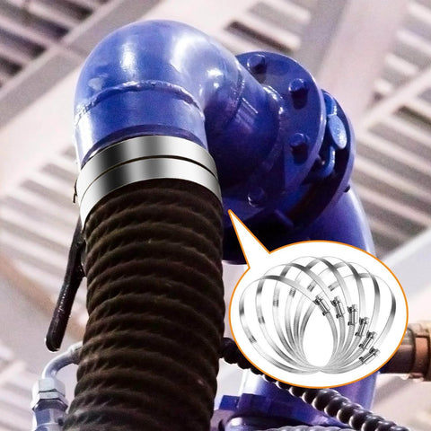 Pack Of 6 Adjustable 6 Inch Hose Clamps In 304 Stainless Steel With Worm Gear Mechanism Duct Clamps Covering 141mm To 165mm Range Leak Proof Corrosion Resistant And Long Lasting For Automotive And General Industrial Applications securing a hose in an industrial setting.