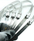 Close-up of 5 Pack 15.7 Inch Large Hose Clamps Stainless Steel Pipe Clamp Adjustable Worm Gear Hose Clamps Heavy Duty Metal