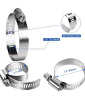 Close-up of 6 Pack Stainless Steel Hose Clamps Adjustable From 1.5 To 2.5 Inches 40 To 63 Mm Worm Gear Clamps with socket wrench