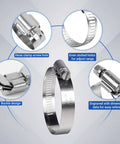 6 Pack Stainless Steel Hose Clamps Adjustable From 1.5 To 2.5 Inches 40 To 63 Mm Worm Gear Clamps With Socket Wrench