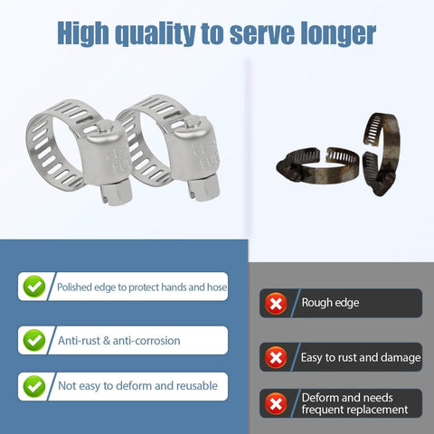 50 Pack Stainless Steel Hose Clamps One Quarter To One Half Inch Adjustable Worm Gear With Socket Wrench for Plumbing Automotive and Mechanical Applications Premium 304 Stainless Steel Corrosion Resistant Durable Heavy Duty Gear Clamp Set comparison with inferior clamps