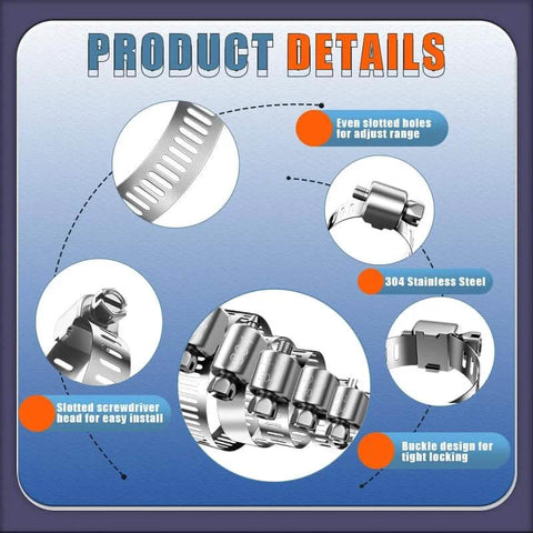 Hose Clamps Assortment Kit 20 Pieces One Quarter To One And A Half Inch Stainless Steel Adjustable Worm Gear Tube Clamps details