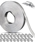Stainless Steel Large Worm Gear Hose Clamps Kit With 32.81 Feet Adjustable Band And 20 Strong Fasteners For Plumbing Auto Tube Fuel Line Duct Pipe Clamp Assortment For Precise Do It Yourself Hose Repairs