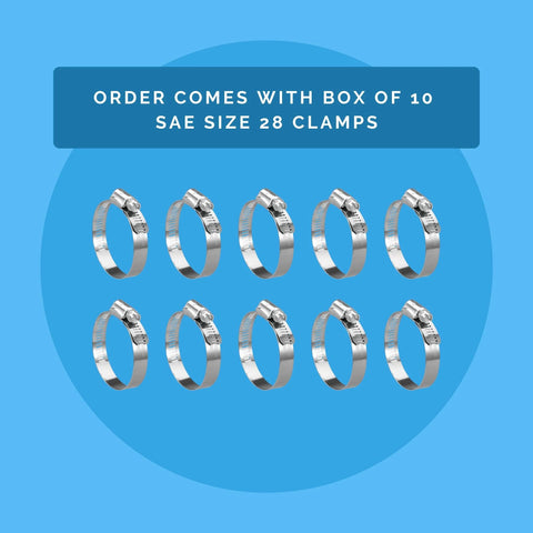 Hose Clamps Box of Ten Radiator Hose Clamp SAE 28 Stainless Steel 300 Series Corrosion Resistant with Wide Clamping Range