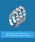 Hose Clamps Box of Ten Radiator Hose Clamp SAE 28 Stainless Steel 300 Series Corrosion Resistant with Wide Clamping Range displayed