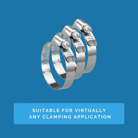 Hose Clamps Box of Ten Radiator Hose Clamp SAE 28 Stainless Steel 300 Series Corrosion Resistant with Wide Clamping Range displayed