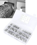 160Pcs 304 Stainless Steel Spring Clips Hose Clamps Set In Eight Sizes 6.5 To 18 Millimeter for pipes and cables shown in box