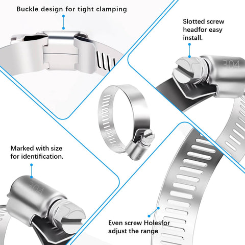 24 Piece Adjustable Stainless Steel Hose Clamps Set Ranging From One Quarter Inch To Two Inches (Six To Fifty One Millimeters) details