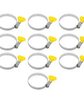 10 Pack Stainless Steel Hose Clamps 1.25 To 2 Inches Butterfly Thumb Screw Yellow Key Type Adjustable Clamps shown in a set of ten