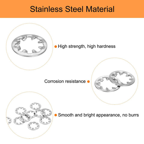 Internal Tooth Washers One Quarter Inch Stainless Steel Serrated Pack Of 100 showcasing strength and corrosion resistance features.