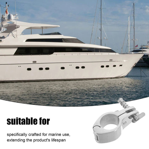 Two marine-grade stainless steel jaw-slide canopy clamps for boat canopies on yacht or pontoon decks