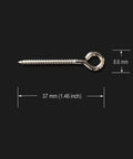 Front view of Premium Stainless Steel Jerk Bait Screw for DIY Fishing Lures, 37mm long, silver finish with measurements.