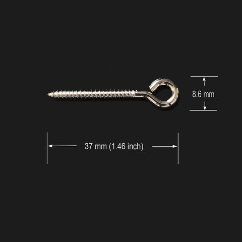 Front view of Premium Stainless Steel Jerk Bait Screw for DIY Fishing Lures, 37mm long, silver finish with measurements.