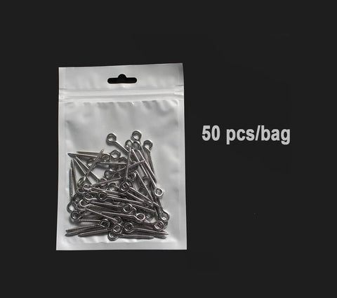 Bag of Premium Stainless Steel Jerk Bait Screws For DIY Fishing Lures, 50 Pack, 1.46 Inch 37mm Long, silver finish visible