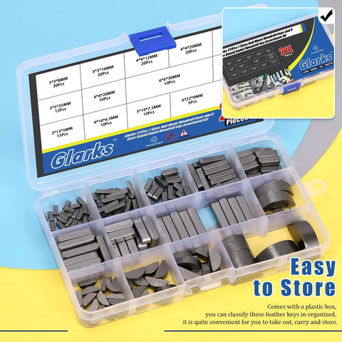 Woodruff Key And Feather Key Assortment Kit With Round Ended Keys 211 Pieces In 15 Sizes Stainless Steel Keystock in box
