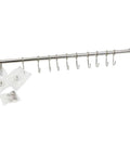 Kitchen Sliding Hooks, Stainless Steel Hanging Rack Rail Organize Kitchen Utensil Removable S Hook for Towel, Spoon, Coats, Bathrobe, BBQ,Wall Mounted Hanger (10 Hooks 23.6In) displayed on wall with packaging