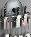 Utensil Hanging Rack Stainless Steel Rail Hanger Rod Wall Mounted Pot Pan Lid Holder Cookware Storage Organizer with sliding hooks