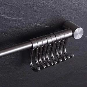 304 Stainless Steel Kitchen Rail Hooks Hangers Wall Mounted (Rod Hook) on black tile wall