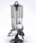 Kitchen ware Storage Rack, Stainless Steel Kitchen Utensil Holder Organizer with 6 utensils on a 360-degree rotating base