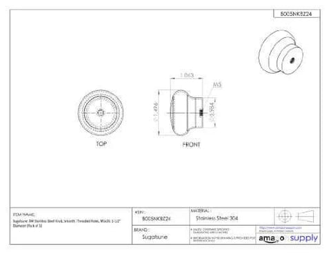 Technical drawing of Sugatsune 304 Stainless Steel Knob With Mirror Finish Smooth Rim And Threaded Holes M5x30 1-1/2 Inch Diameter Pack Of 1.