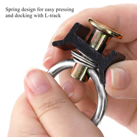 12 Pack L Track Stud Fittings For Cargo Tie Downs, Stainless Steel Round Ring O Ring close-up with 360 Degree Rotation