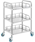 Stainless Steel Lab Rolling Cart With 3 Shelves, Heavy-Duty Lab Serving Cart With Guardrails And Swivel Casters For Clinic, Hospital, Dental Office Or Salon, Generous Space Between Shelves, 26.38 x 15.55 x 34.13 Inches, By VEVOR