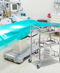 Stainless Steel Lab Rolling Cart With 3 Shelves, Heavy-Duty Lab Serving Cart With Guardrails And Swivel Casters For Clinic