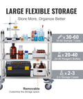 Stainless Steel Lab Cart With Three Shelves 400 Pounds Capacity Locking Wheels Medical Utility Cart for storage of lab equipment