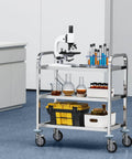 Stainless Steel Lab Cart With Three Shelves 400 Pounds Capacity Locking Wheels Medical Utility Cart For Lab Clinic Kitchen Salon