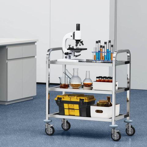 Stainless Steel Lab Cart With Three Shelves 400 Pounds Capacity Locking Wheels Medical Utility Cart For Lab Clinic Kitchen Salon