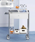 Stainless Steel Utility Cart With Wheels For Medical And Dental Labs Heavy Duty Rolling Cart With Two Shelves And One Drawer Corrosion Resistant And Easy To Clean Ideal For Clinics Sterile Storage And Lab Work