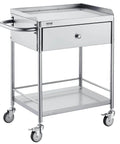 Stainless Steel Utility Cart With Wheels For Medical And Dental Labs Heavy Duty Rolling Cart With Two Shelves And One Drawer Corrosion Resistant