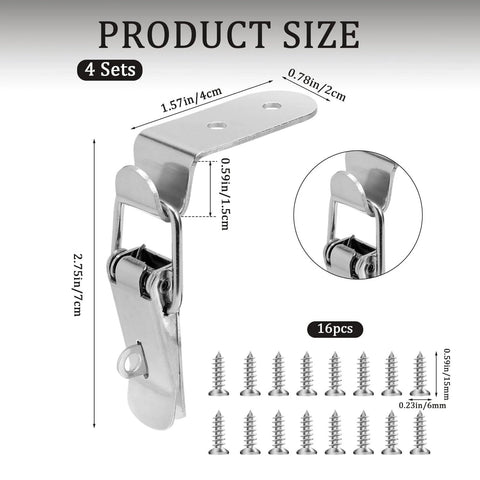 90 Degree Stainless Steel Box Latch Set With Keyhole For Cabinets And Barn Doors, Hood Lock Toggle Catch Hardware, Corner Latch For Box Cabinet Door, Durable 4 Sets with mounting screws shown