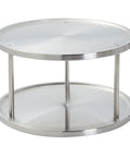 2-Tier Lazy Susan Spice Rack Organizer for Cabinet and Pantry, Stainless Steel, 10.5 Inch Diameter, front view.