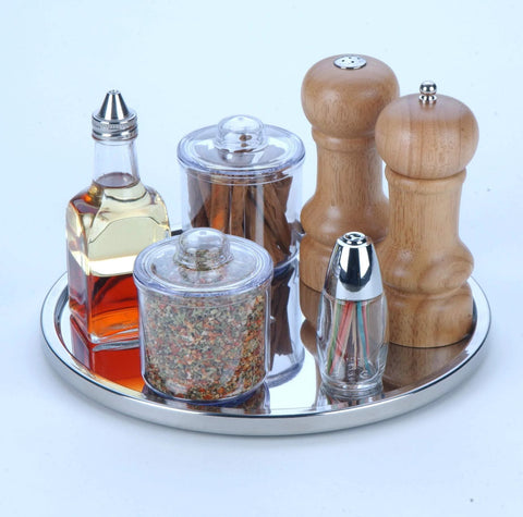 Stainless Steel Lazy Susan Turntable Organizer For Pantry And Countertop, Single Tier, holding spices and utensils, 10.5 inch diameter