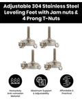 Beefy Stainless Steel Outdoor Leveler Kit With Four 3/8-16 Leg Levelers For Cabinets Patio Furniture And Table Legs Adjustable