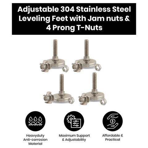 Beefy Stainless Steel Outdoor Leveler Kit With Four 3/8-16 Leg Levelers For Cabinets Patio Furniture And Table Legs Adjustable