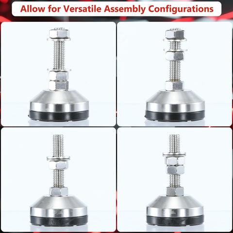 Heavy Duty Adjustable Leveling Feet For Shelving And Machinery, stainless steel, M12 thread, anti-slip nylon pad, set of 4 close-up