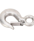Front view of Adfaga 1T heavy-duty lifting hook, stainless steel, 110mm long with 19mm ring.
