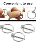 Set Of 4 Heavy Duty Linch Pins With Ring, 304 Stainless Steel, One Eighth By Three Quarters Inch, Rust Resistant, shown in use