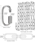 1/8" 6.5Ft Stainless Steel Link Chain, 3mm Heavy Duty Dog Chain 304 Steel 75 LBS Load Bearing with 2 Locking Snap Hooks diagram