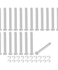 M4x40mm 304 Stainless Steel Cylindrical Shaft Snap Ring Locating Pin With Flat Head Grooved Hinge Cylinder Position Pin And E Clip Retaining Ring Silver 20 Pack laid out with E Clips
