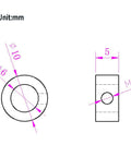 Technical diagram of Stainless Steel 6mm Shaft Lock Collar Set For CNC Parts And 3D Printers, dimensions Ø6mm ID, Ø10mm OD, 5mm height.