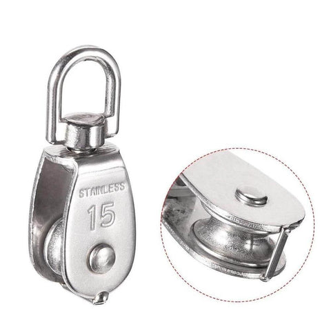 4-Pack Stainless Steel Wire Rope Crane Pulley Block M15 Crane Rotary Hook Single Pulley Block Suspension Line Traction Wheel(4pcs)