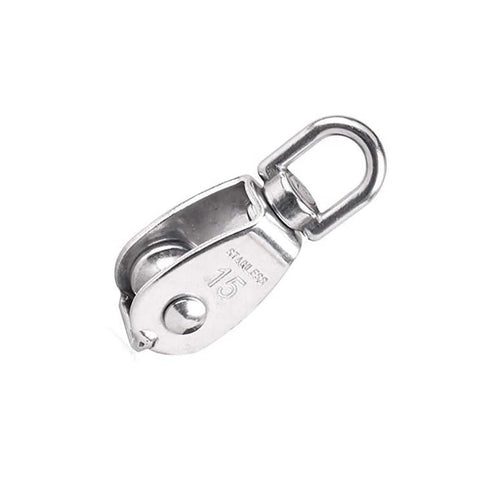Single stainless steel pulley block M15 with swivel hook from 4-Pack Stainless Steel Wire Rope Crane Pulley Block M15 Crane Rotary Hook Single Pulley Block Suspension Line Traction Wheel(4pcs).