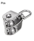 4pcs M15 Double Pulley Block, Stainless Steel Swivel Rigging Lifting Wheel Fixed Pulley, side view showing two pulleys